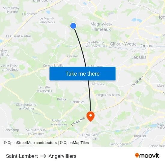 Saint-Lambert to Angervilliers map