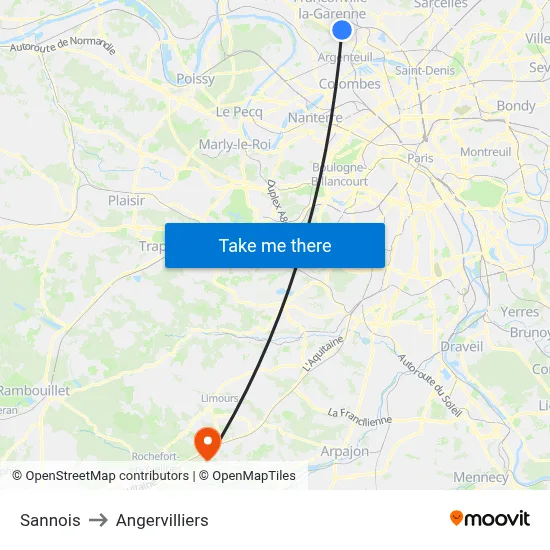 Sannois to Angervilliers map