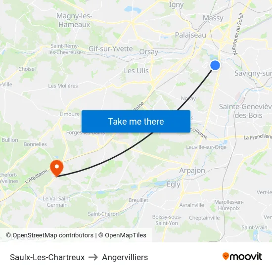 Saulx-Les-Chartreux to Angervilliers map