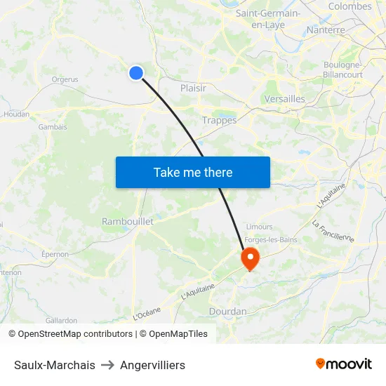 Saulx-Marchais to Angervilliers map