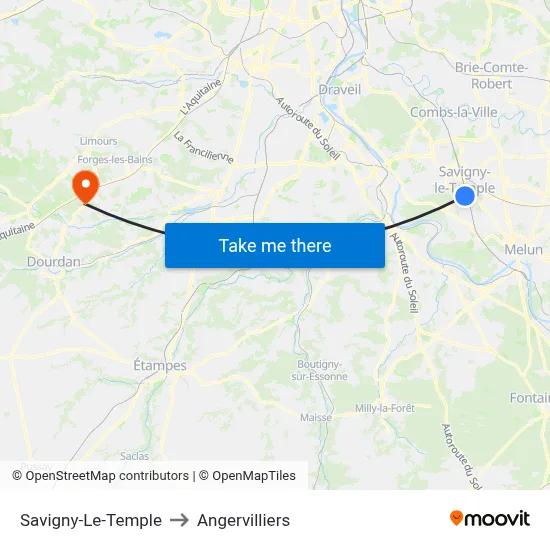 Savigny-Le-Temple to Angervilliers map