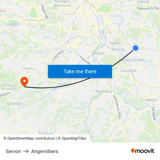 Servon to Angervilliers map
