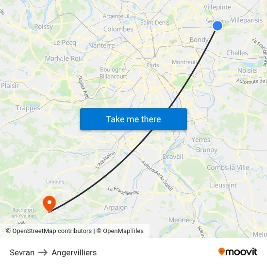 Sevran to Angervilliers map