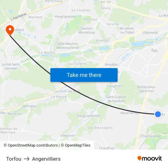 Torfou to Angervilliers map