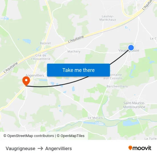 Vaugrigneuse to Angervilliers map