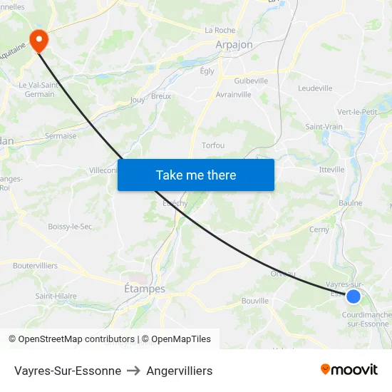Vayres-Sur-Essonne to Angervilliers map