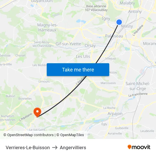 Verrieres-Le-Buisson to Angervilliers map