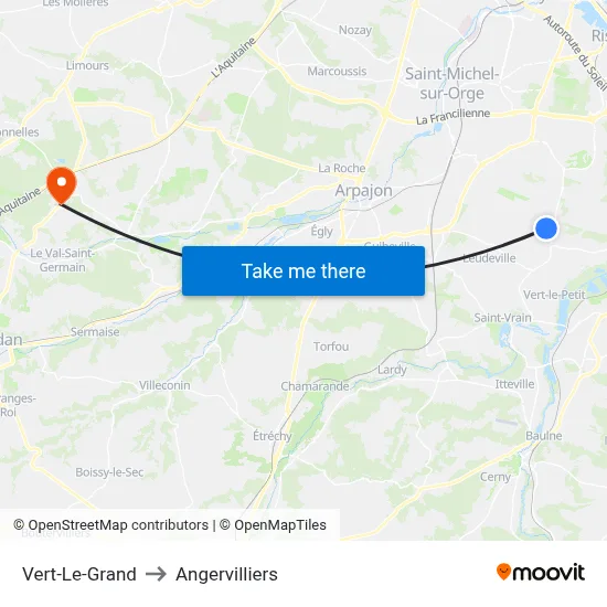 Vert-Le-Grand to Angervilliers map