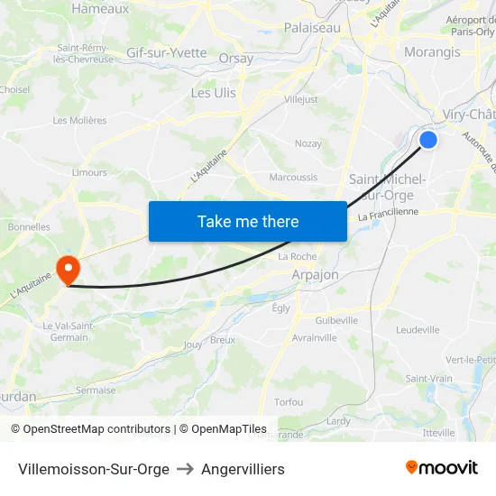 Villemoisson-Sur-Orge to Angervilliers map