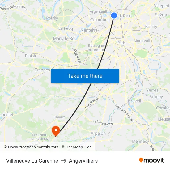 Villeneuve-La-Garenne to Angervilliers map