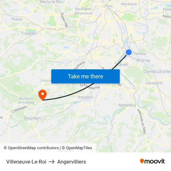 Villeneuve-Le-Roi to Angervilliers map