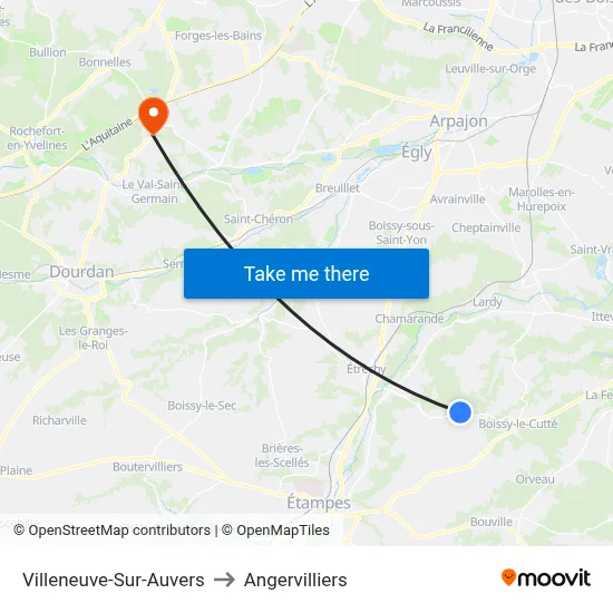 Villeneuve-Sur-Auvers to Angervilliers map