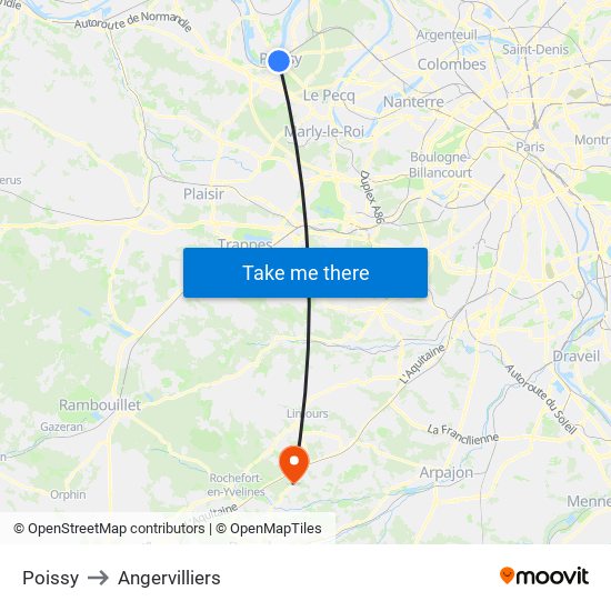 Poissy to Angervilliers map