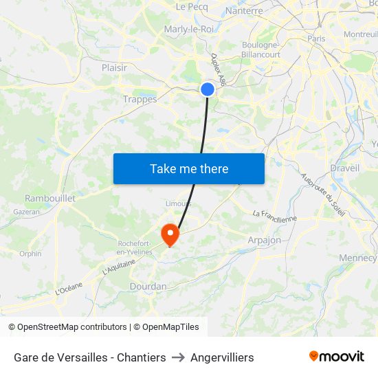 Gare de Versailles - Chantiers to Angervilliers map