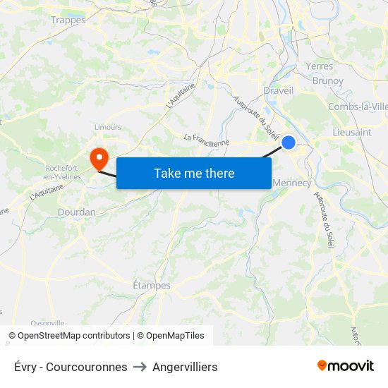 Évry - Courcouronnes to Angervilliers map