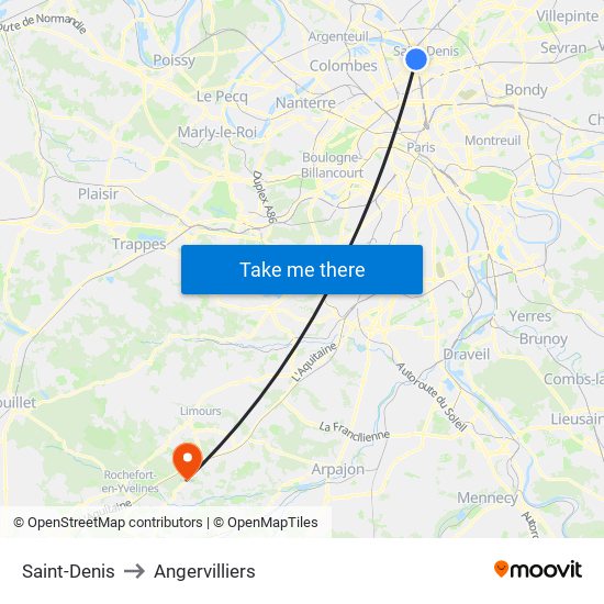 Saint-Denis to Angervilliers map