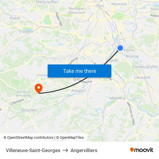 Villeneuve-Saint-Georges to Angervilliers map