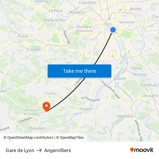 Gare de Lyon to Angervilliers map