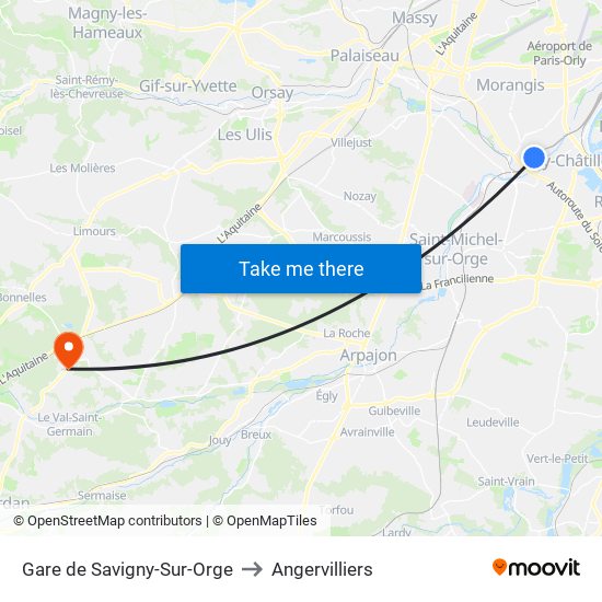 Gare de Savigny-Sur-Orge to Angervilliers map