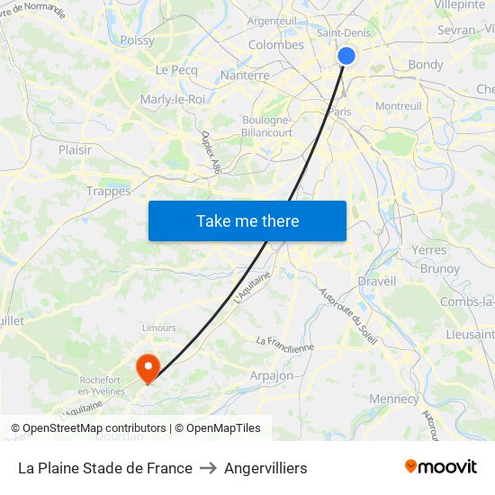 La Plaine Stade de France to Angervilliers map