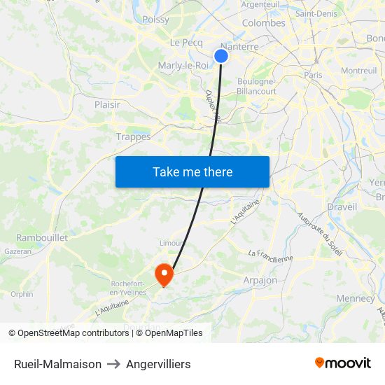 Rueil-Malmaison to Angervilliers map