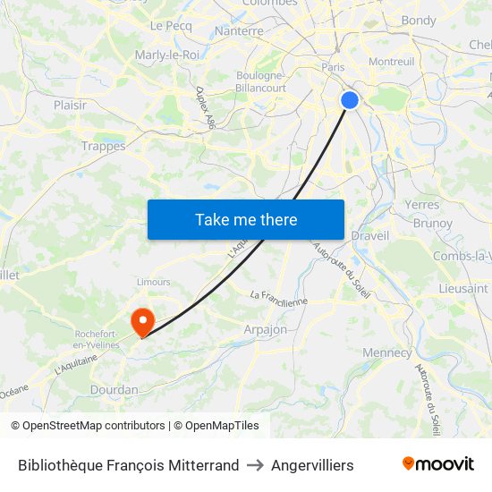 Bibliothèque François Mitterrand to Angervilliers map