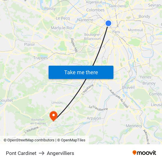 Pont Cardinet to Angervilliers map