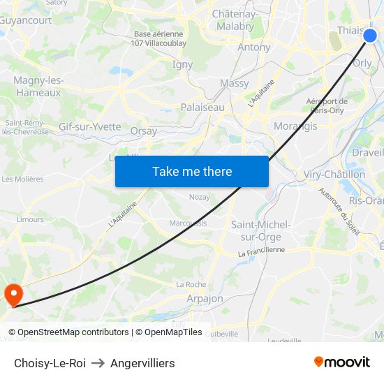 Choisy-Le-Roi to Angervilliers map