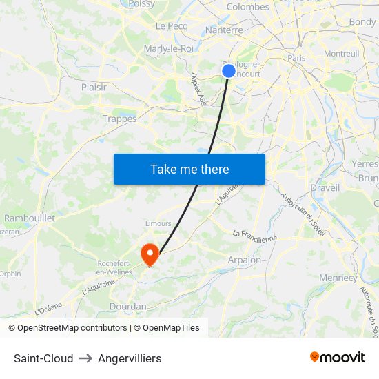 Saint-Cloud to Angervilliers map