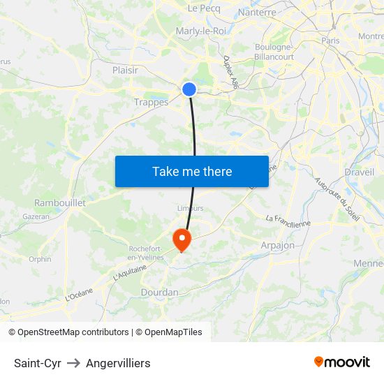 Saint-Cyr to Angervilliers map