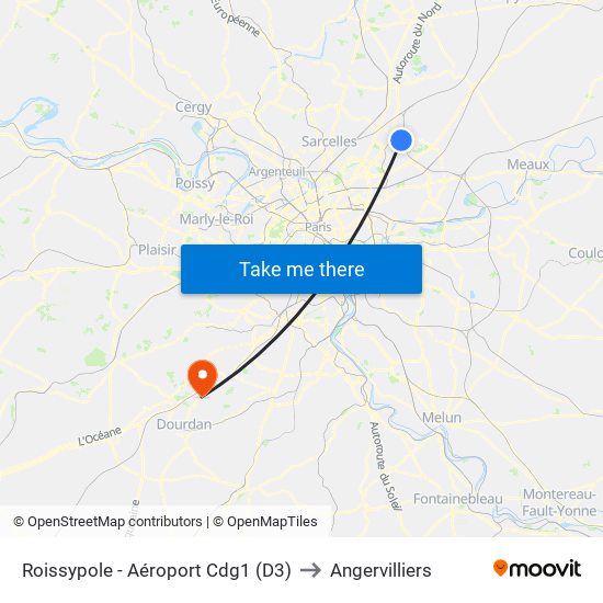 Roissypole - Aéroport Cdg1 (D3) to Angervilliers map