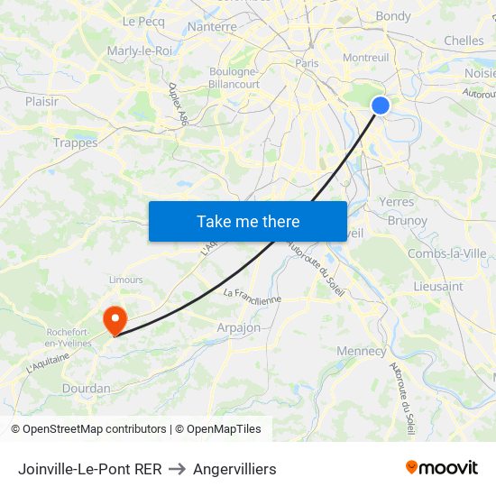 Joinville-Le-Pont RER to Angervilliers map