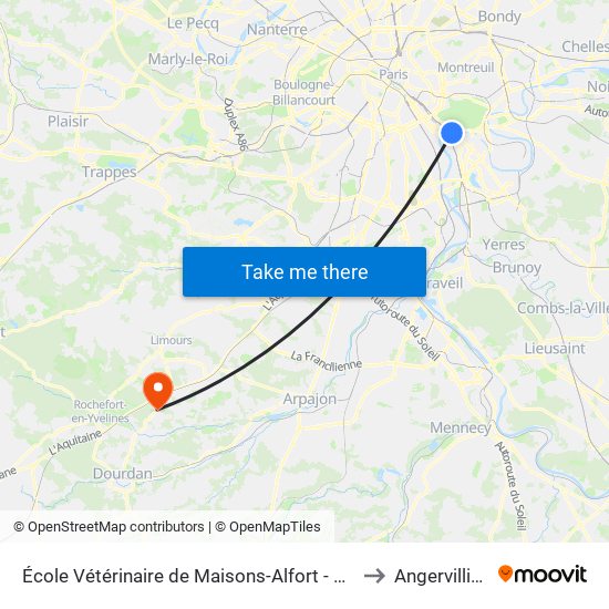 École Vétérinaire de Maisons-Alfort - Métro to Angervilliers map