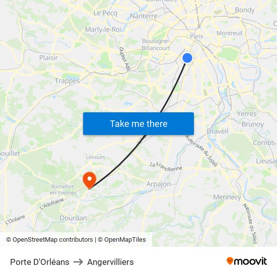 Porte D'Orléans to Angervilliers map