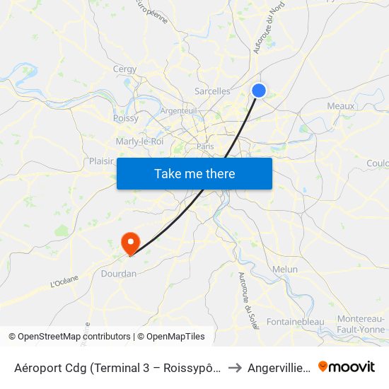 Aéroport Cdg (Terminal 3 – Roissypôle) to Angervilliers map