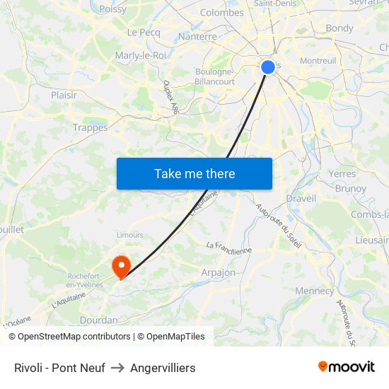 Rivoli - Pont Neuf to Angervilliers map