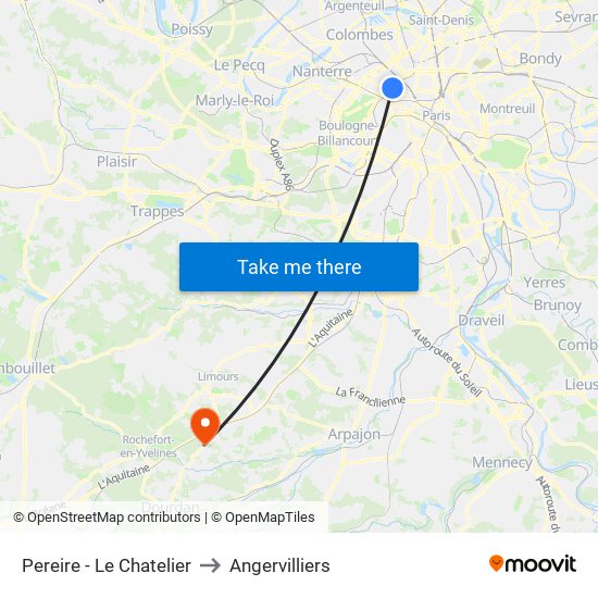 Pereire - Le Chatelier to Angervilliers map