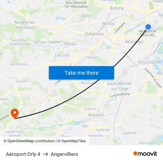 Aéroport Orly 4 to Angervilliers map