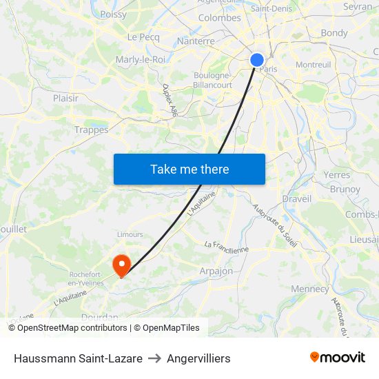 Haussmann Saint-Lazare to Angervilliers map