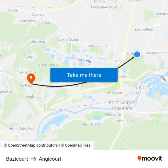 Bazicourt to Angicourt map