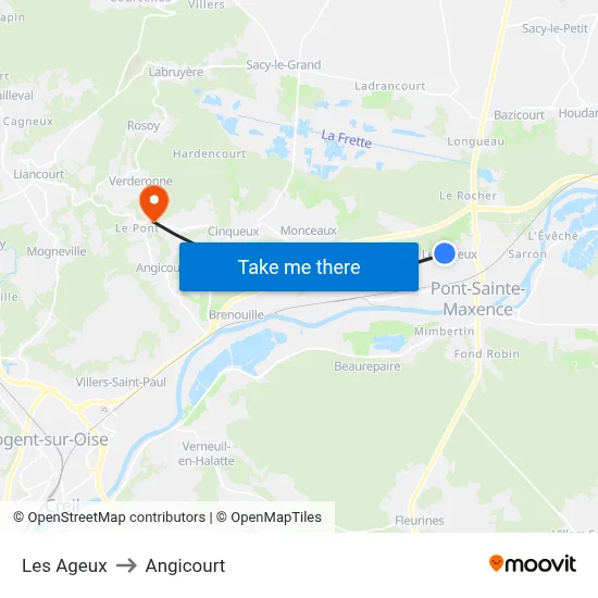 Les Ageux to Angicourt map