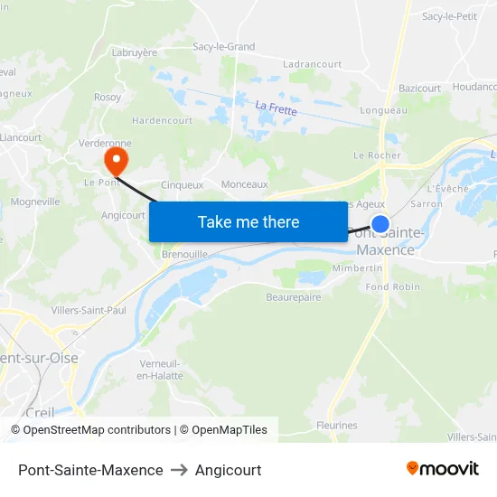 Pont-Sainte-Maxence to Angicourt map