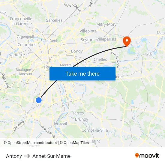Antony to Annet-Sur-Marne map