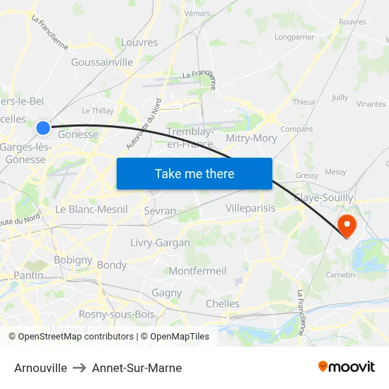 Arnouville to Annet-Sur-Marne map