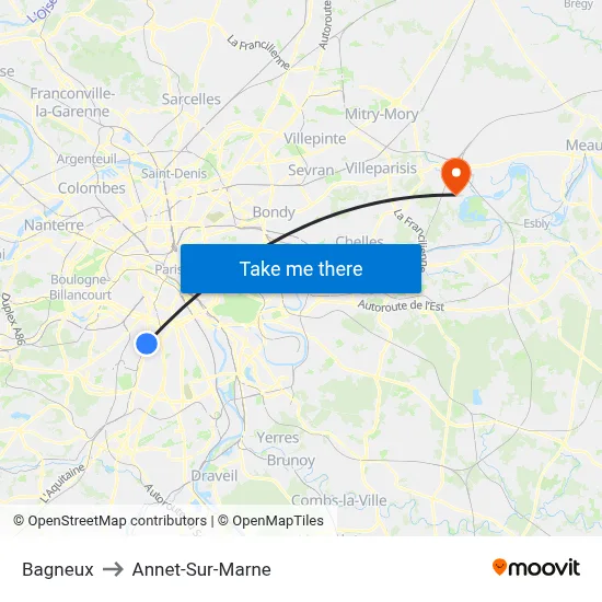 Bagneux to Annet-Sur-Marne map