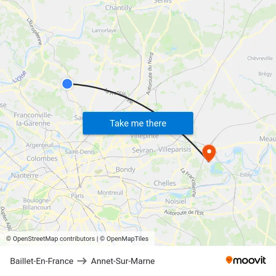 Baillet-En-France to Annet-Sur-Marne map
