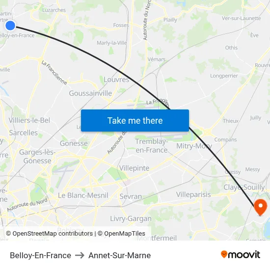 Belloy-En-France to Annet-Sur-Marne map