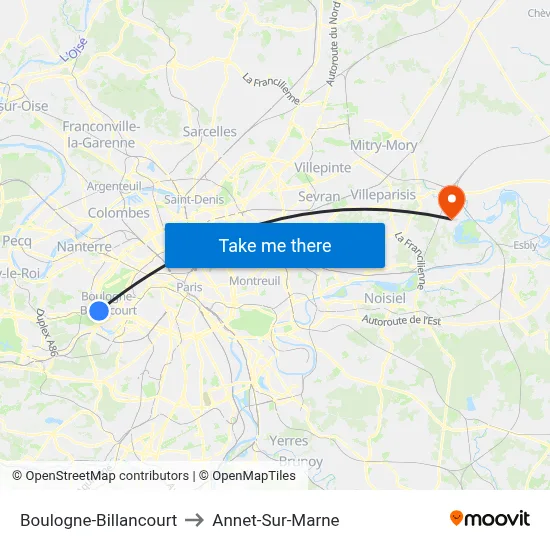 Boulogne-Billancourt to Annet-Sur-Marne map