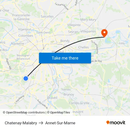 Chatenay-Malabry to Annet-Sur-Marne map