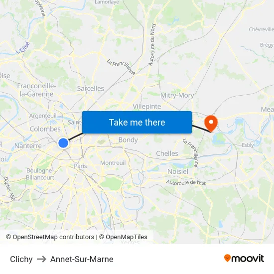 Clichy to Annet-Sur-Marne map